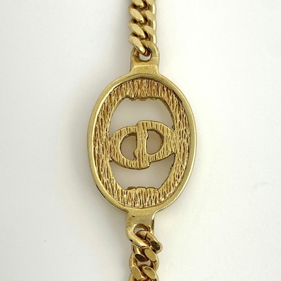 Christian Dior Logo Rhinestone Bracelet CD Oval Bangle GP Gold - Picture 2 of 4